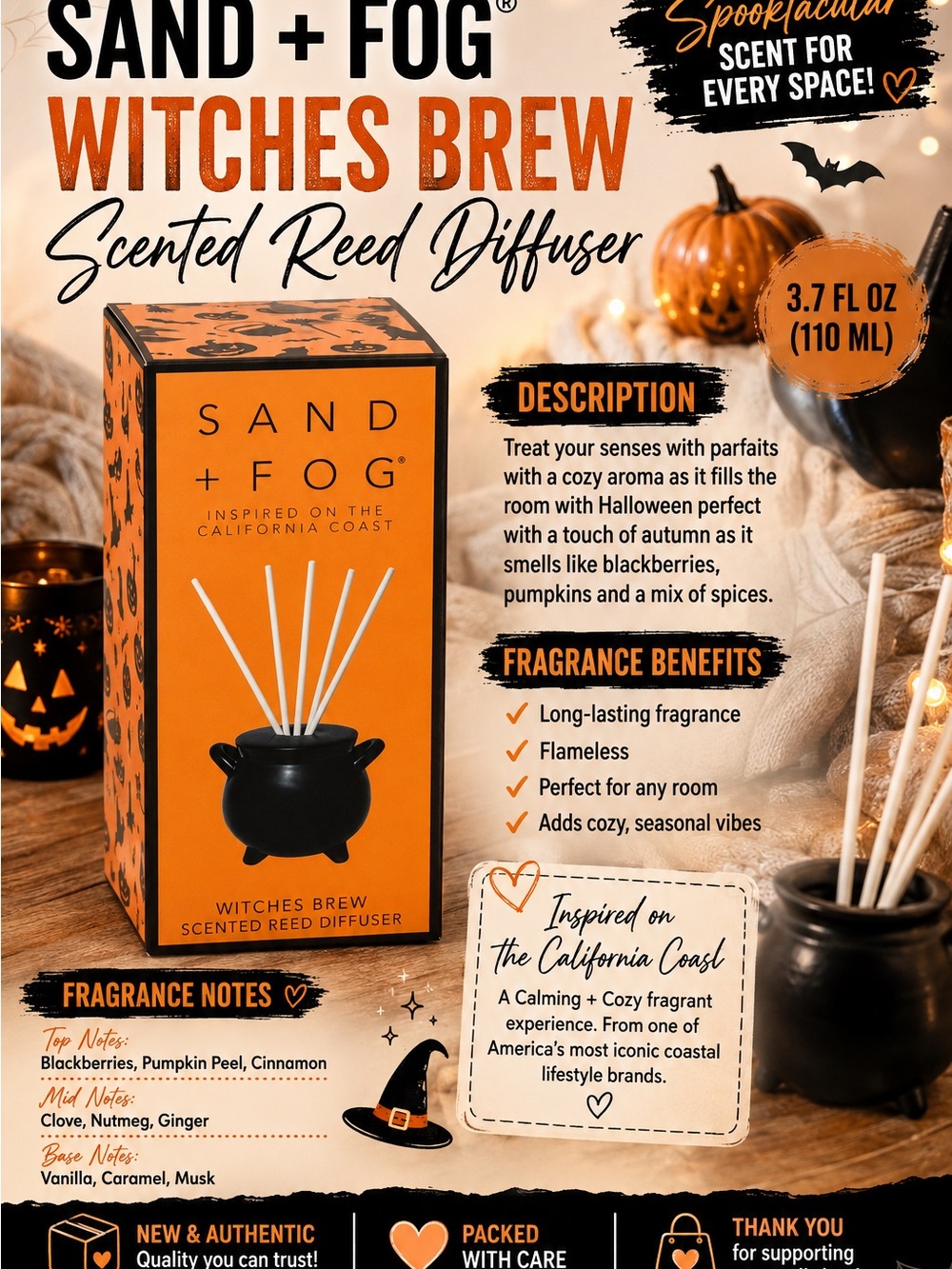 🎃 Sand + Fog Witches Brew Scented Reed Diffuser 🧙‍♀️✨
